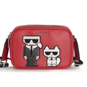 KARL LAGERFELD PARIS Maybelle Karl & Cat Camera Crossbody Red